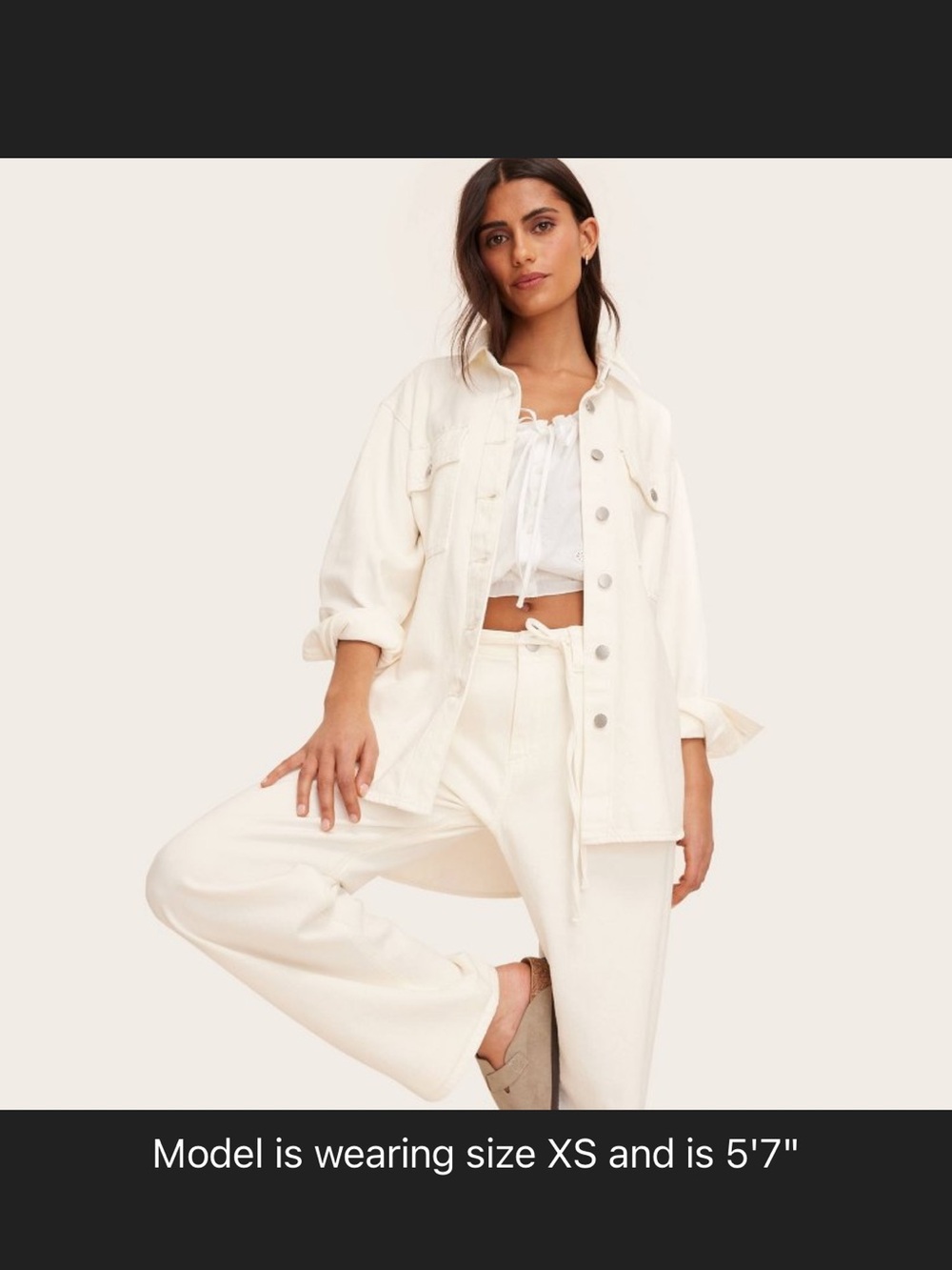 Women's Long Sleeve Denim Shacket - Parke x Target Cream